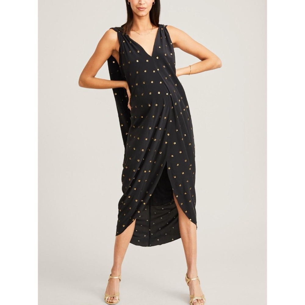 NEW Hatch The Amira Caftan (Sz P / Petite 0-6) Silk Black Gold Sequin Maternity